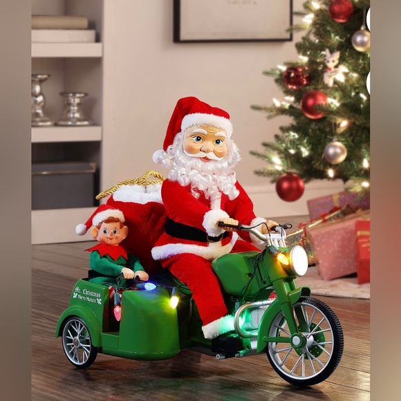❤️NEW Mr. Christmas Motorcycling Santa with Sidecar (15”) - Picture 1 of 10